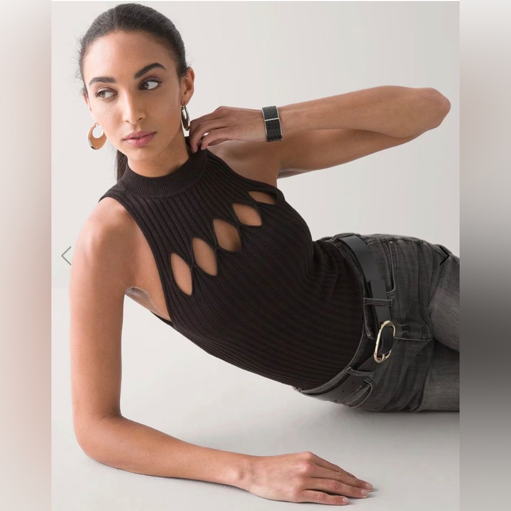 WHBM Ribbed Cutout Knit Halter Top